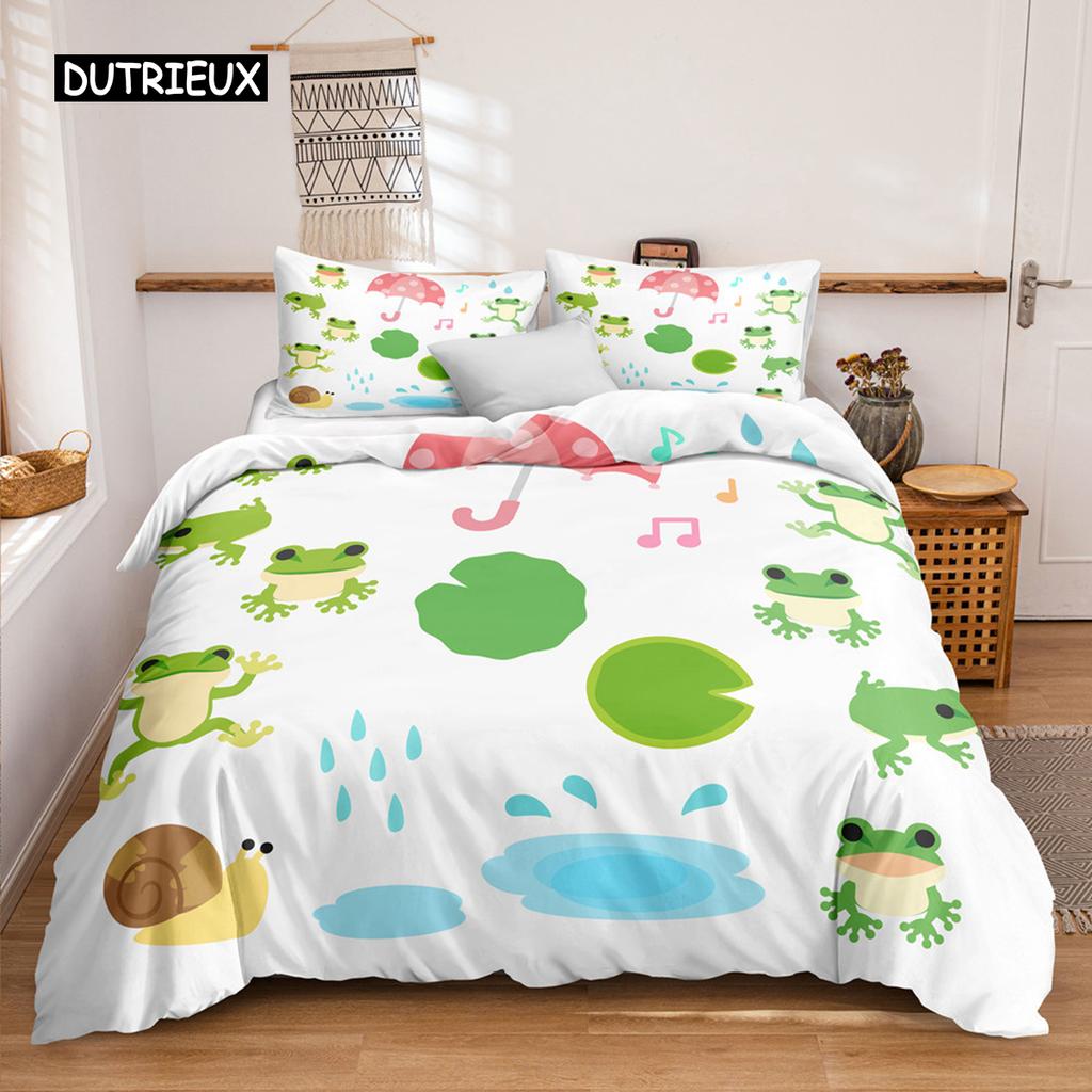 Комплект постельного белья с изображением животных лягушек размера King Queen, зеленый, милый комплект постельного белья с изображением лягушек из мультфильма для детей, женщин, украшения для спальни