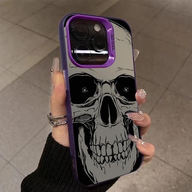 Серебристый матовый чехол-череп для iPhone 14 Pro/13/11 Pro Max - Дизайн Хэллоуина, совместимый с устройствами Apple