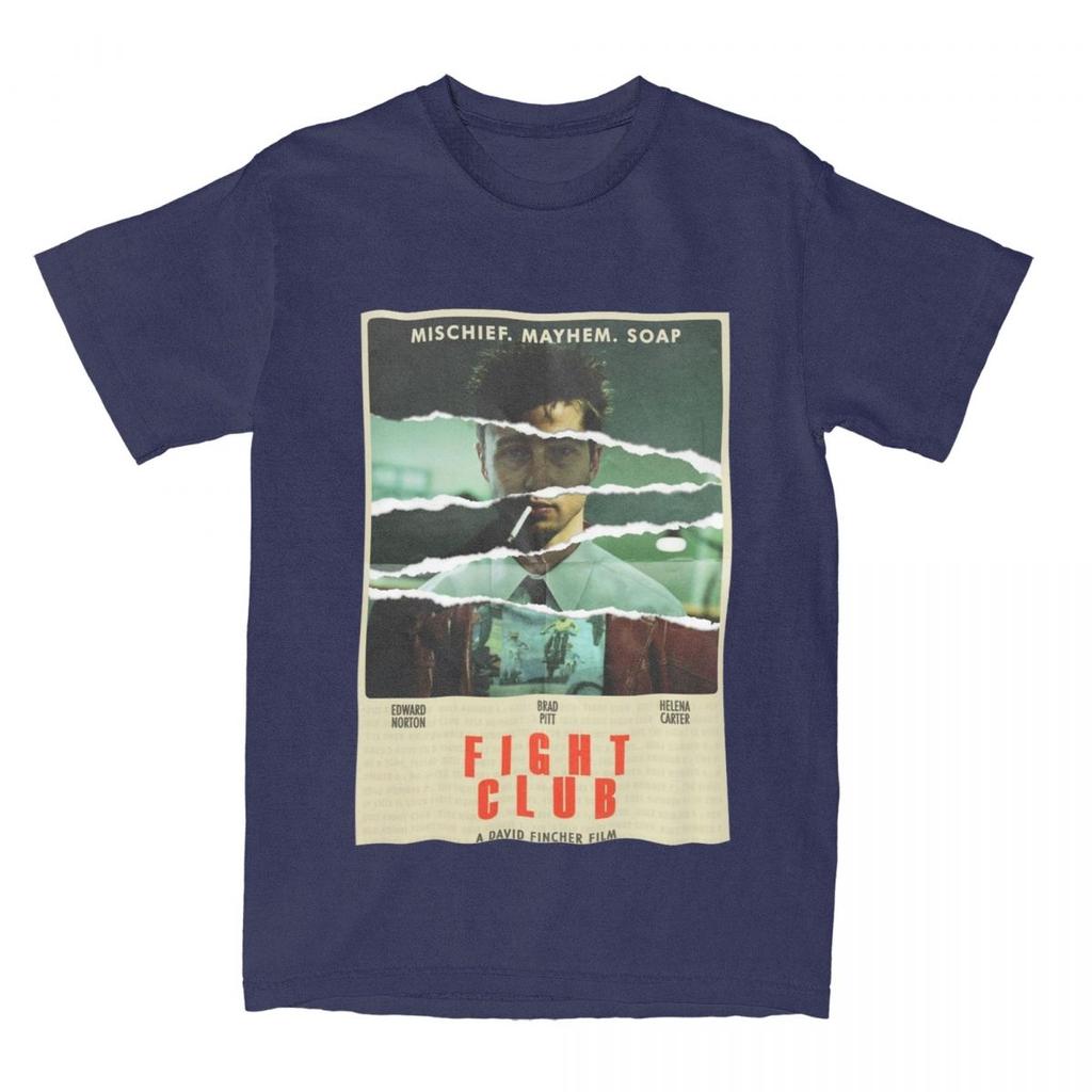 Fight Club Poster T Shirt Apparel for Unisex Women Pure Cotton Casual Classic Movie Tshirt Short Sleeve Clothes Gift Idea