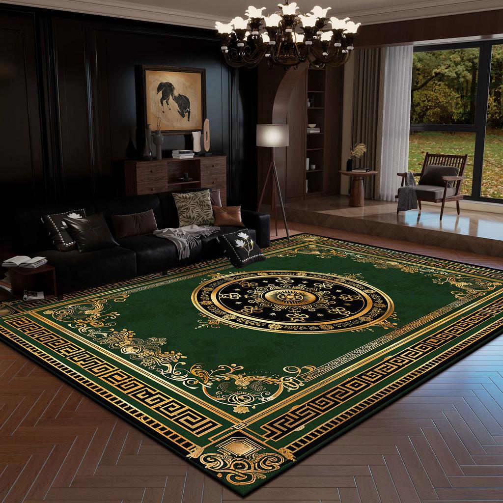 European Style Rug Luxury Decoration Home Large Area Living Room Carpet Golden Striped Rugs Bedroom Bedside Non-slip Soft Mat