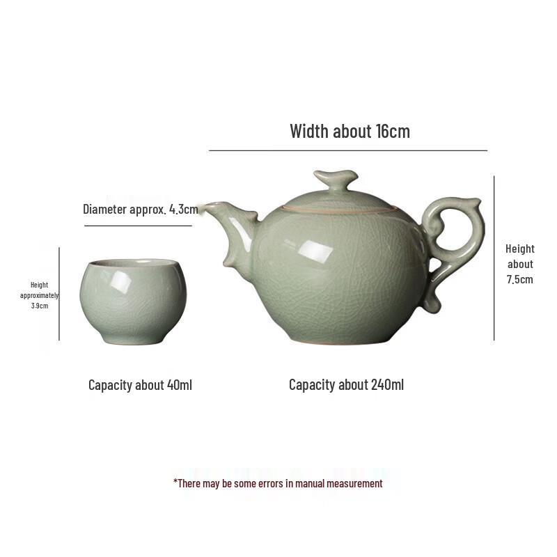 Hongbao Ru Kiln Pink-Green Elegant Tea Set (1 Pot, 2 Cups)