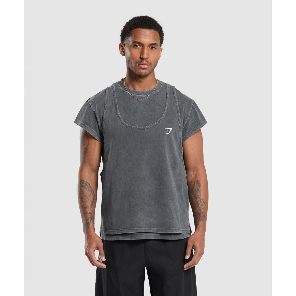 Gymshark Футболка двухслойная стираная черная A5a1m Bb81