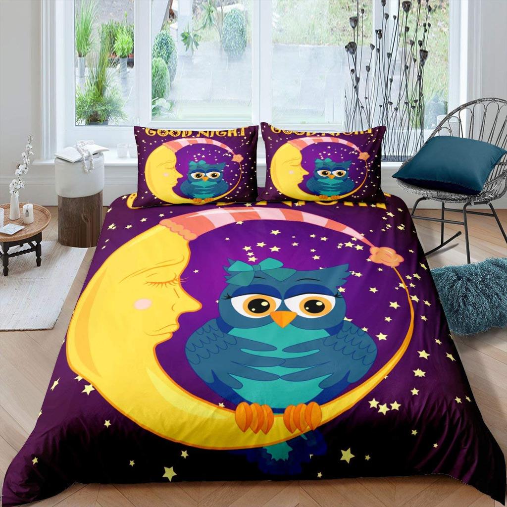 Пододеяльник с изображением совы King Queen, серый, милый комплект постельного белья с изображением животных, розовый, оранжевый, серый, цветы, чехол для одеяла, полиэстер, пододеяльник