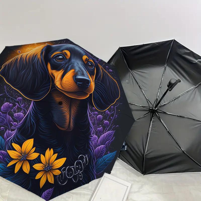 1pc Dachshund Flowers Night Artwork Umbrella with Plastic Handle,Suitable for All Seasons Home Travel Outdoor UmbrellaDD331