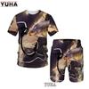 Летняя забавная футболка с 3D принтом для ловли карпа, комплект шорт, мужская спортивная одежда, спортивные костюмы с круглым вырезом и коротким рукавом, крутая мужская одежда