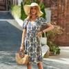 Women's Dress Summer Fashion Printed V Neck Short Sleeve Loose Dresses