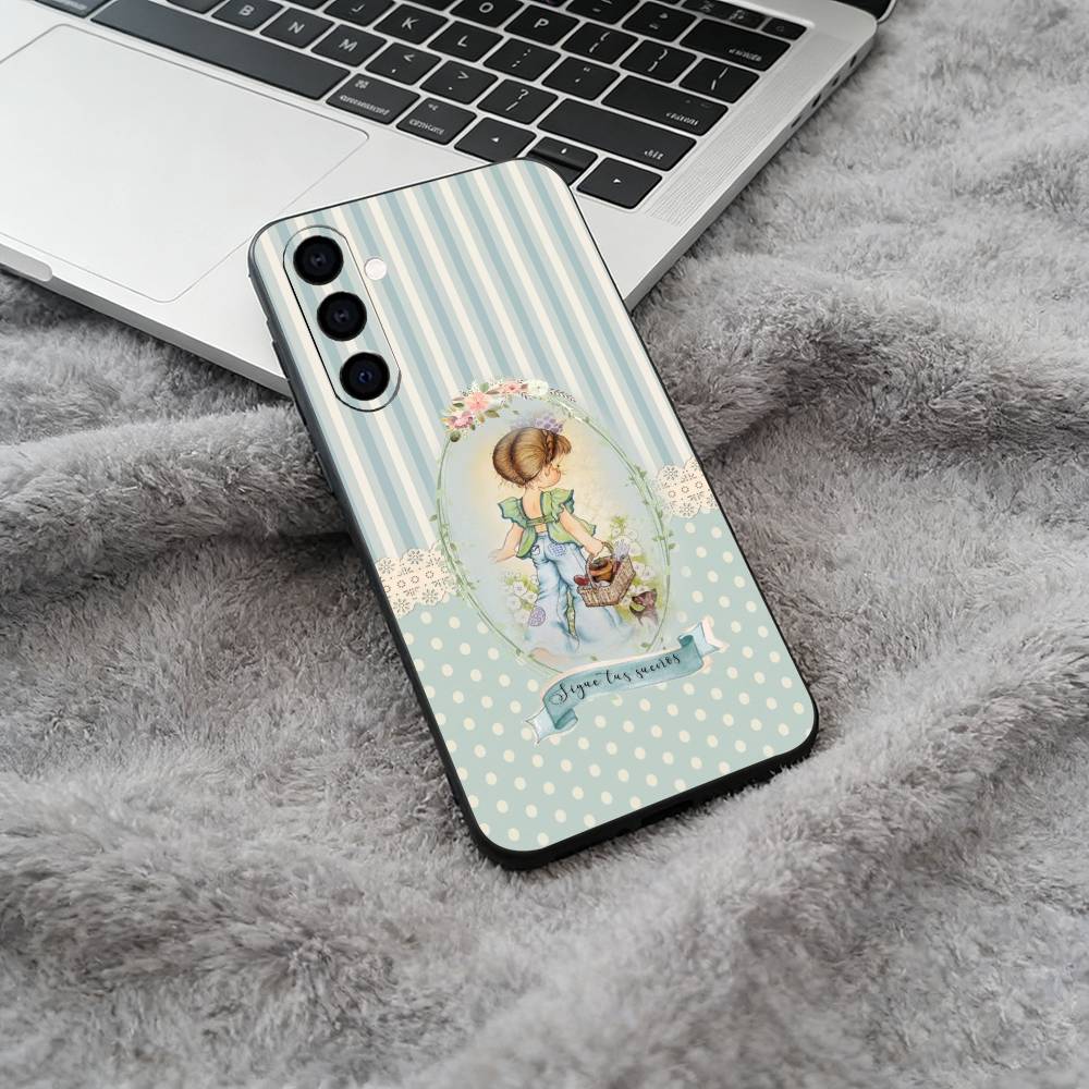 Сара К-Кей Девочка Цветной Мягкий Силиконовый Чехол для Телефона для Samsung Galaxy A73/A71/A72/A70/A53/A52/A51 - Черный