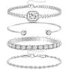 17IF 4 Pcs Dainty Gold Silver Bracelets Set for Women, 14K Plated Link | Cubic Zirconia Paperclip Bracelet Stake Layering Chain Adjustable Trendy