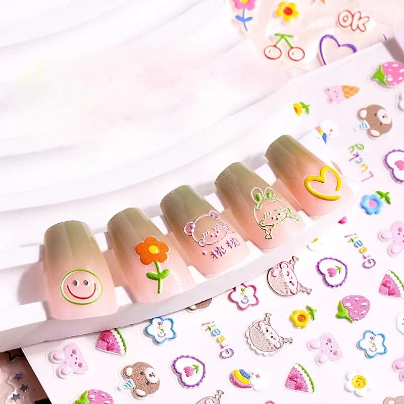 5D Kawaii Children's Cartoon Nail Art Sticker Cartoon Self Adhesive Paper Cute Design Slider Nail Decoration
