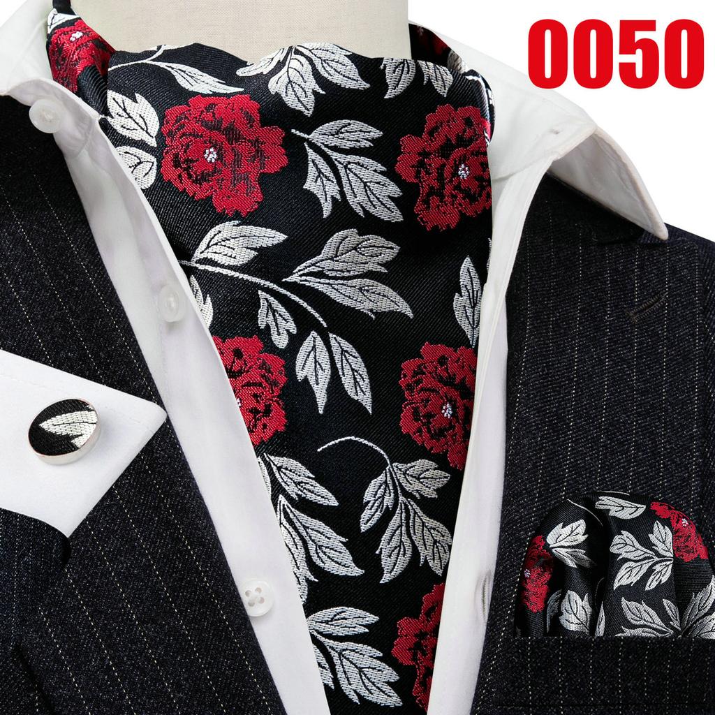 Модный классический галстук Ascot для мужчин, жаккаровый шелковый галстук с цветочным принтом, носовой платок, запонки, шарфы с пейсли, галстук