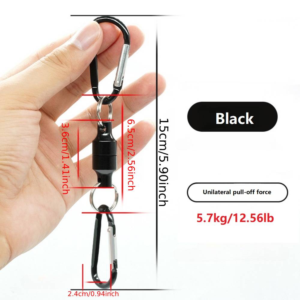 Magnetic Net Release Holder, Double Keychain Hook for Fly Fishing - Black