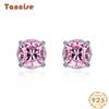 Tancise Jewelry 10 * 10 Geometric American Pink High Carbon Diamond Earrings 925 Women's Simple and Versatile Earrings Silver