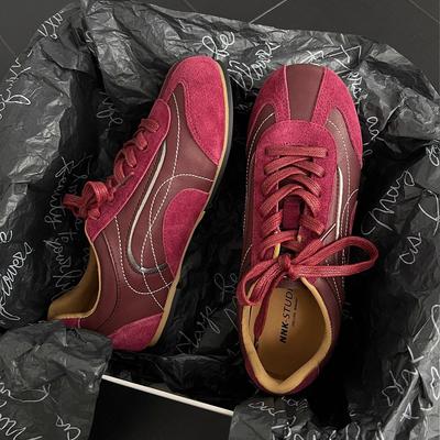 2025 весна и осень новая ниша круглый носок универсальные ретро тонкая подошва немецкие тренировочные туфли женские ins мягкая подошва легкие одинарные туфли