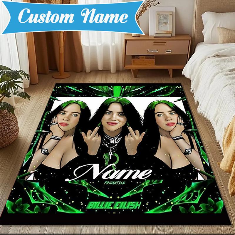 Custom Name Eilish Neon Vibes Rug Game Carpet, Floor Mat for Bedroom Living Room Entryway Rug, Home Decor Idea Gift for Christmas birthday