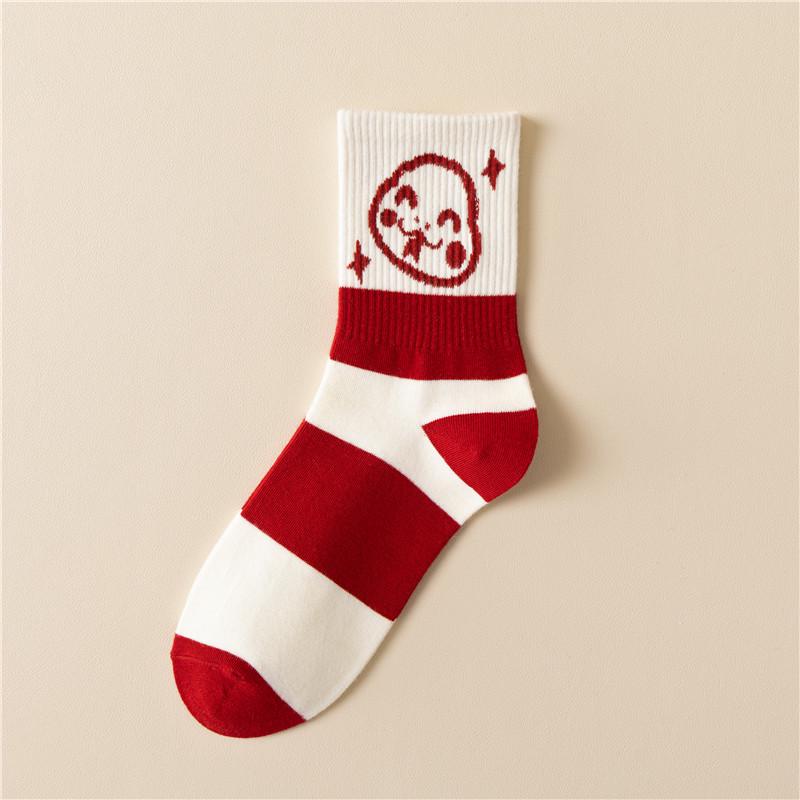 «Лунный Новый год 2025 года, красные носки со знаком зодиака «Змея» — унисекс, хлопковые, средней длины, для осени/зимы, подарочная коробка на удачу»