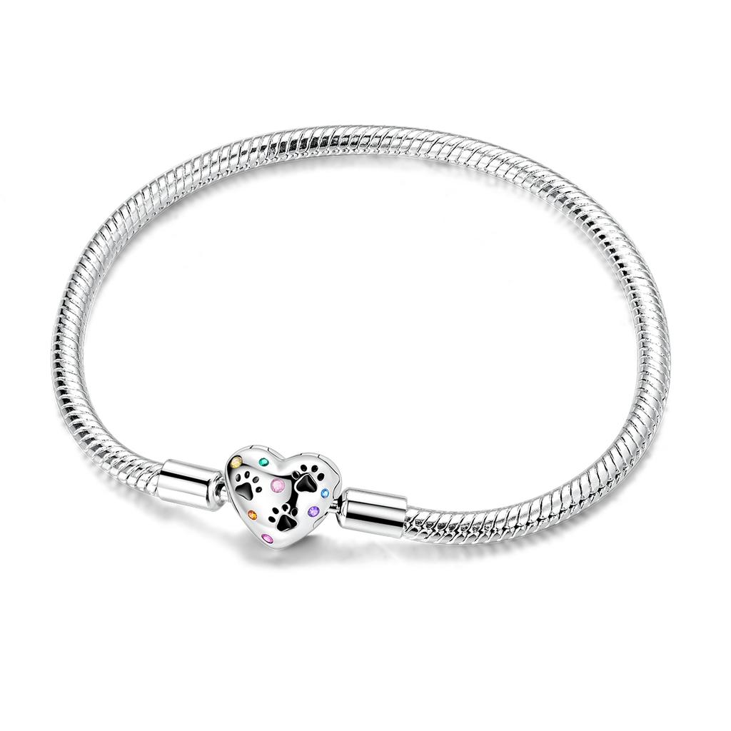 Original 925 Silver Charm Bracelets Heart Clip Bead Snake Chain Bracelet Fit Charms Beads Diy For Woman Fine Jewelry
