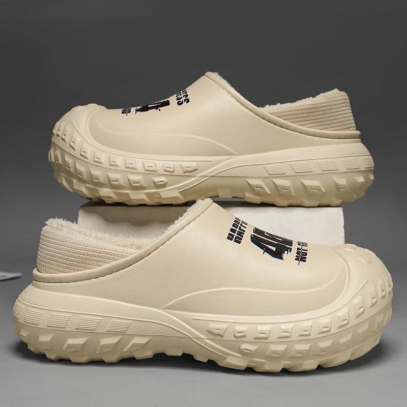 Новые модные теплые плюшевые тапочки, обувь для мужчин и женщин, зимние толстые подошвы, водонепроницаемые уличные садовые туфли, домашняя хлопковая обувь