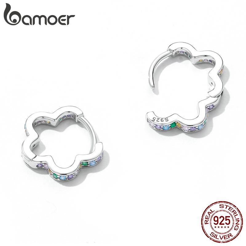 BAMOER, серьги из стерлингового серебра 925 пробы с цветком, пряжки для ушей, Радужный цирконий, простые стильные серьги для женщин, ювелирные изделия, подарок дружбы