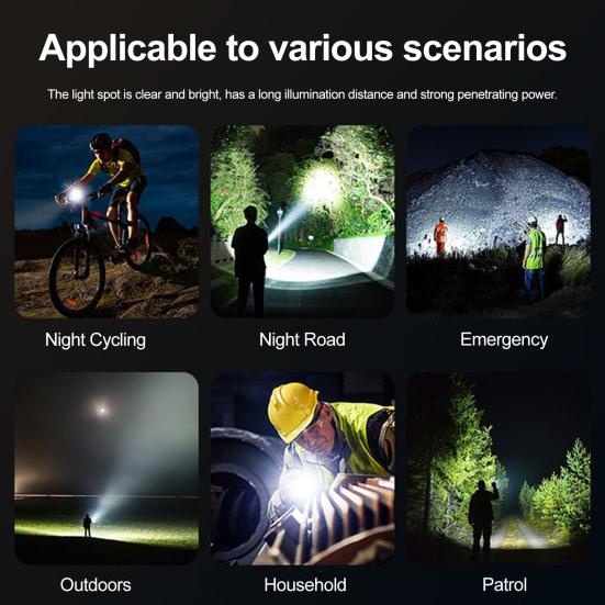 Rechargeable Zoomable Flashlight with Digital Power Display Waterproof LED Flashlight High Brightness Torch for Outdoor & Emergency Use
