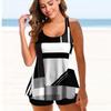 Women's Shoulder Strap Swimsuit Black and White Color Block Combination Print Bikini Tankini Swimsuit