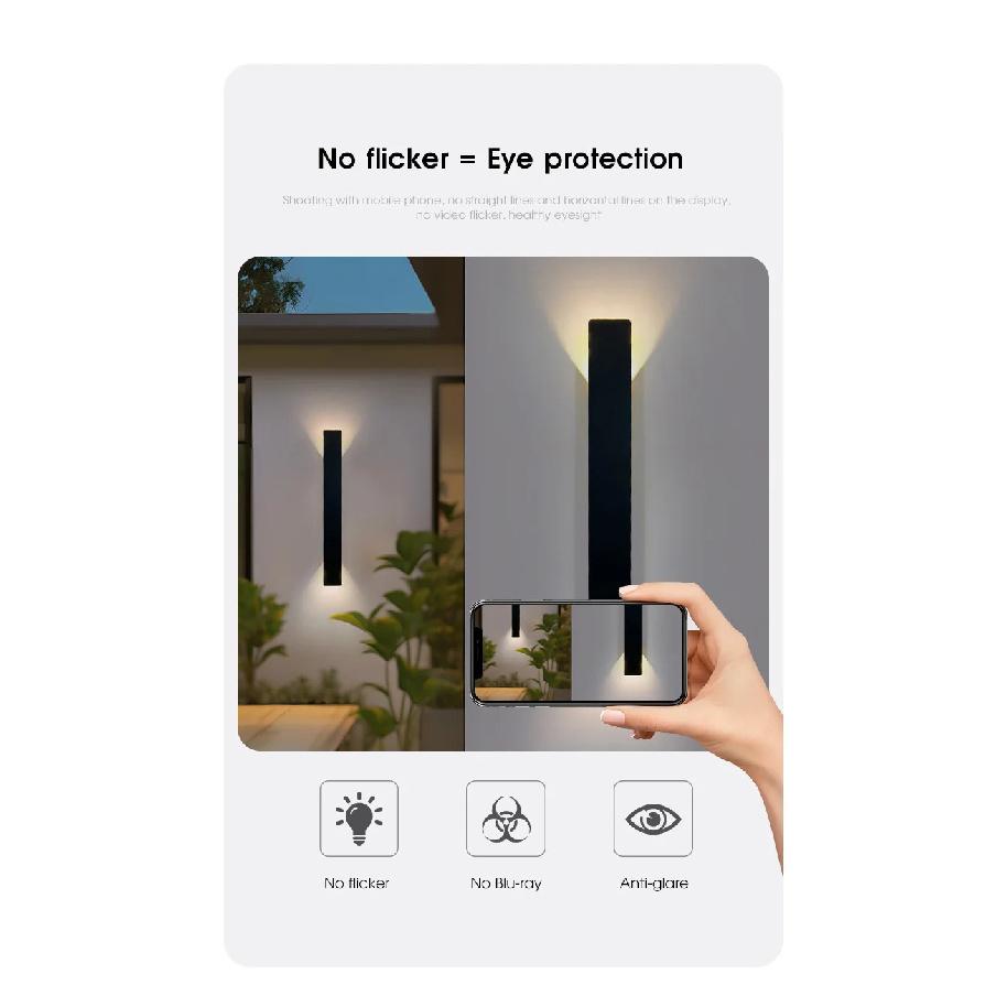 Outdoor Waterproof Wall Lamps Strip Aluminum Wall Lights 18W LED Black Wall Lamp Bedroom Exterior Outdoor Lighting Fixtures