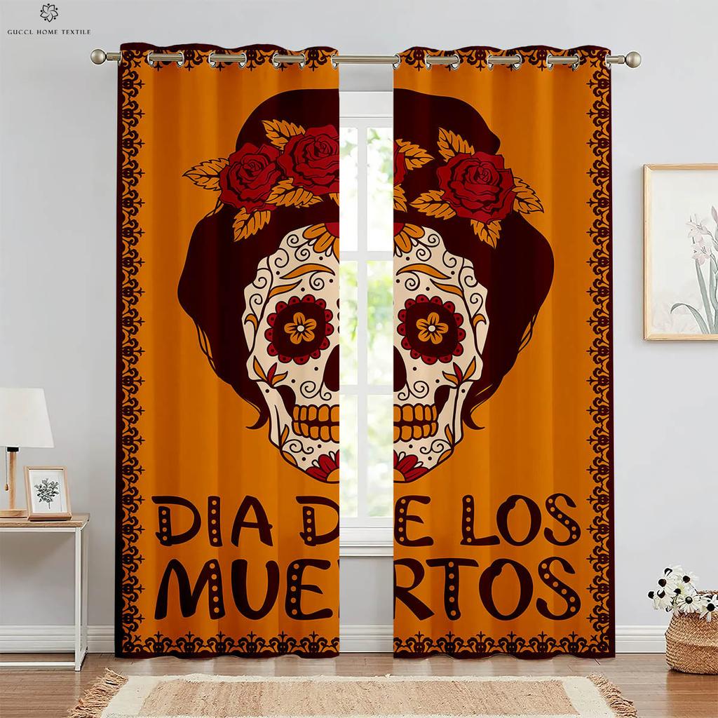 3D-печатные шторы на Хэллоуин, ужасный череп, цветочное оформление окна, спальня, гостиная, ресторан, 2 предмета
