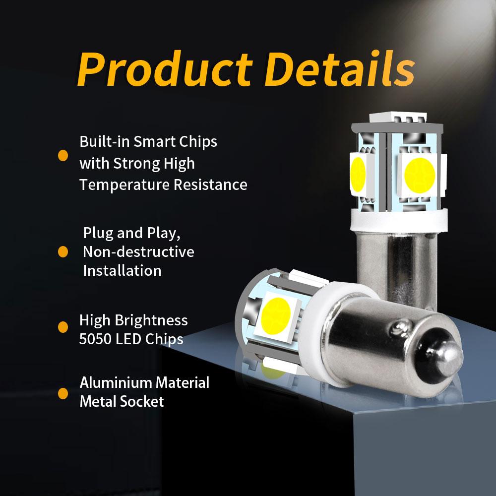 2/10 Pieces BA9S 180 Degree T4W H5W 5050 Grade A LED Chips 5SMD Bulbs for Car Backup Reverse Door Dome Turn Signal Reading Bulbs Bulbs 7