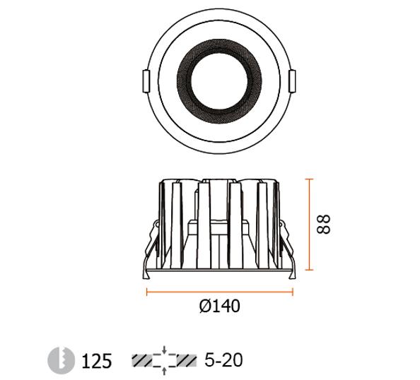 For Dimmable LED Downlight 22W 25W CRI>90 125mm Cut Out Recessed Modern 4000K Indoor Ceiling Light for Office Hotel Supermarket