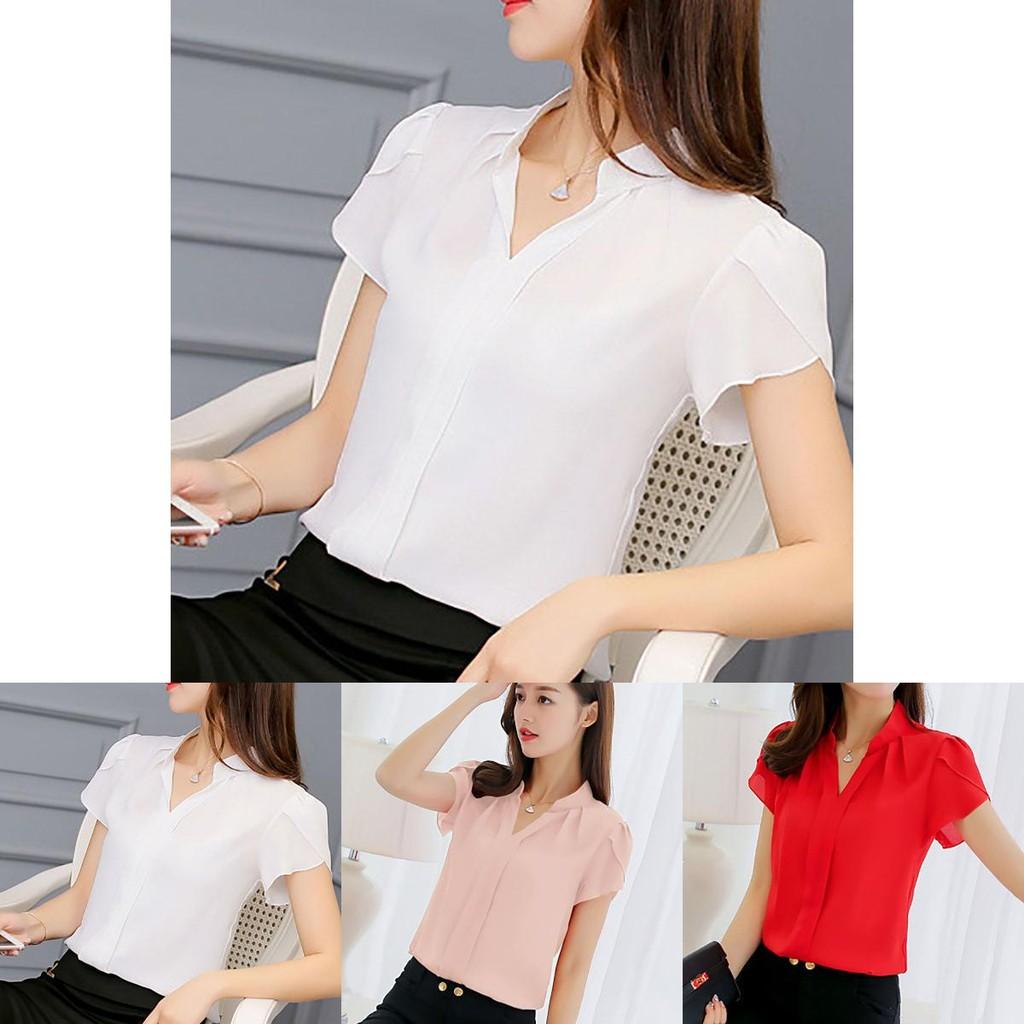 Elegant Women Casual Short Sleeves Chiffon Shirt For Summer Office And Formal Wear