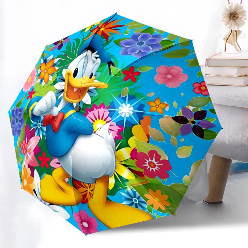 1pc Donald Duck Automatic Folding Cute Umbrella - Portable Foldable Design with 8 Ribs, Durable Plastic & Iron Frame, Outdoor Umbrella yy250731040