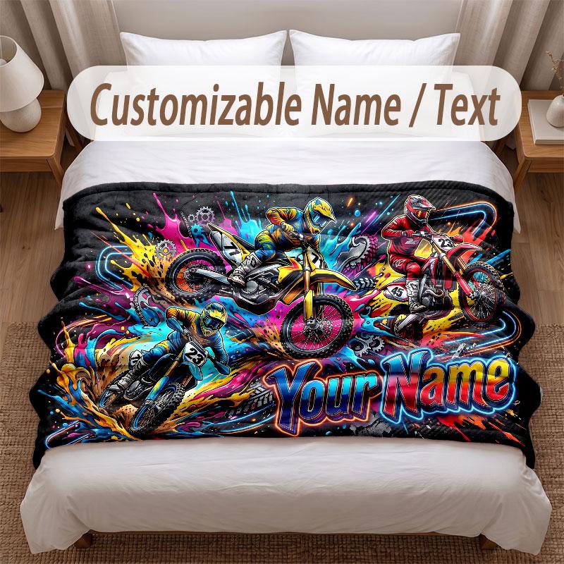 Motorcycle Biker Theme Soft Blanket Personalized Custom Name Text Print Warm Blanket Home Sofa Bedroom Decor