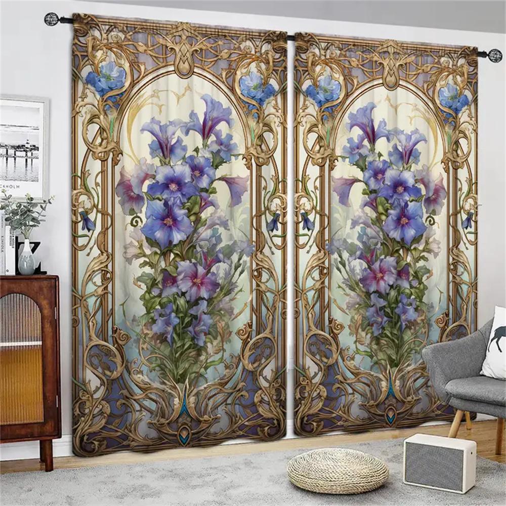 Натуральная витражная дверь, фиолетовые цветочные шторы, жалюзи для гостиной, спальни, ванной комнаты, кухонной двери, домашнего декора, 2 шт.