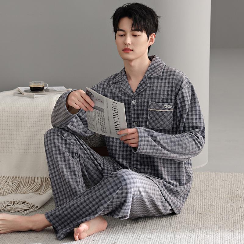 Пижама мужская осенне-зимняя островной флис тонкий флис с длинным рукавом коралловый флис домашняя одежда для папы среднего возраста большой размер костюм