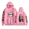 Anime Demon Slayer Nezuko Printed Adult Men's Plus Velvet Hooded Sweatshirt Couple Style Autumn and Winter Long Sleeve Pullover