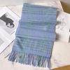 Cool Blue Pure Wool Scarf Women's Winter Thickened Plaid Scarf Men's Long Warm Haze Blue Shawl