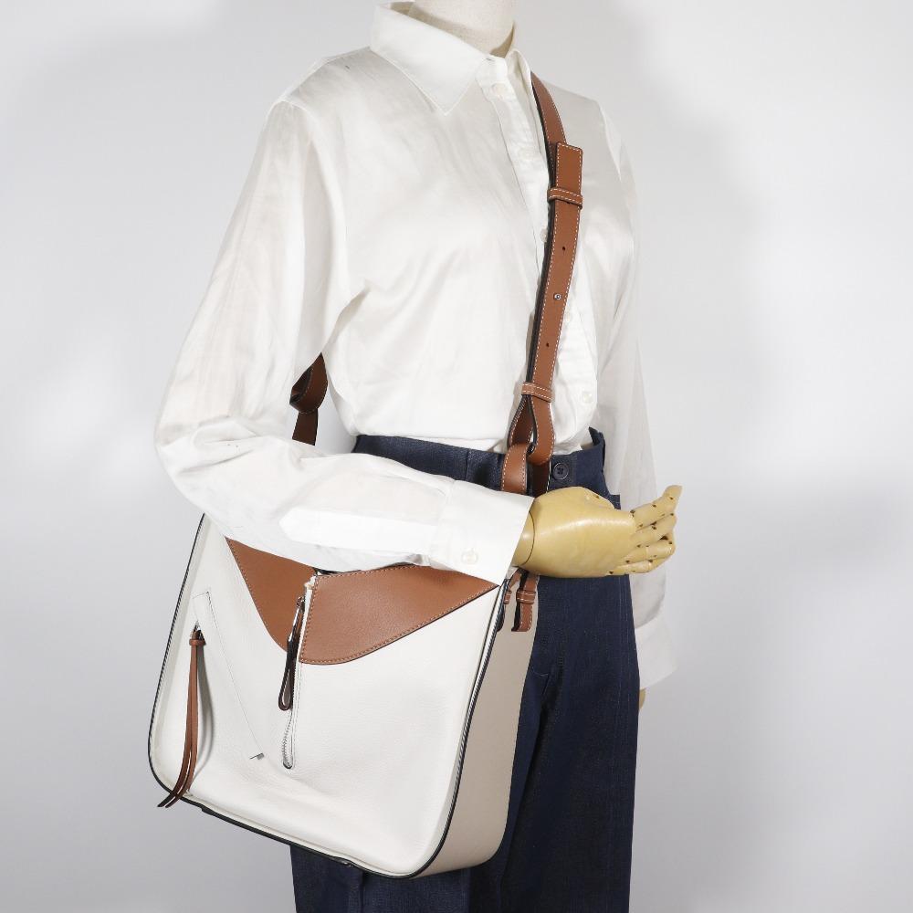 Loewe Гамак Маленькая Сумка 2WAY Плечевая Коричневый / Белый Телячья Кожа Женская Б/У