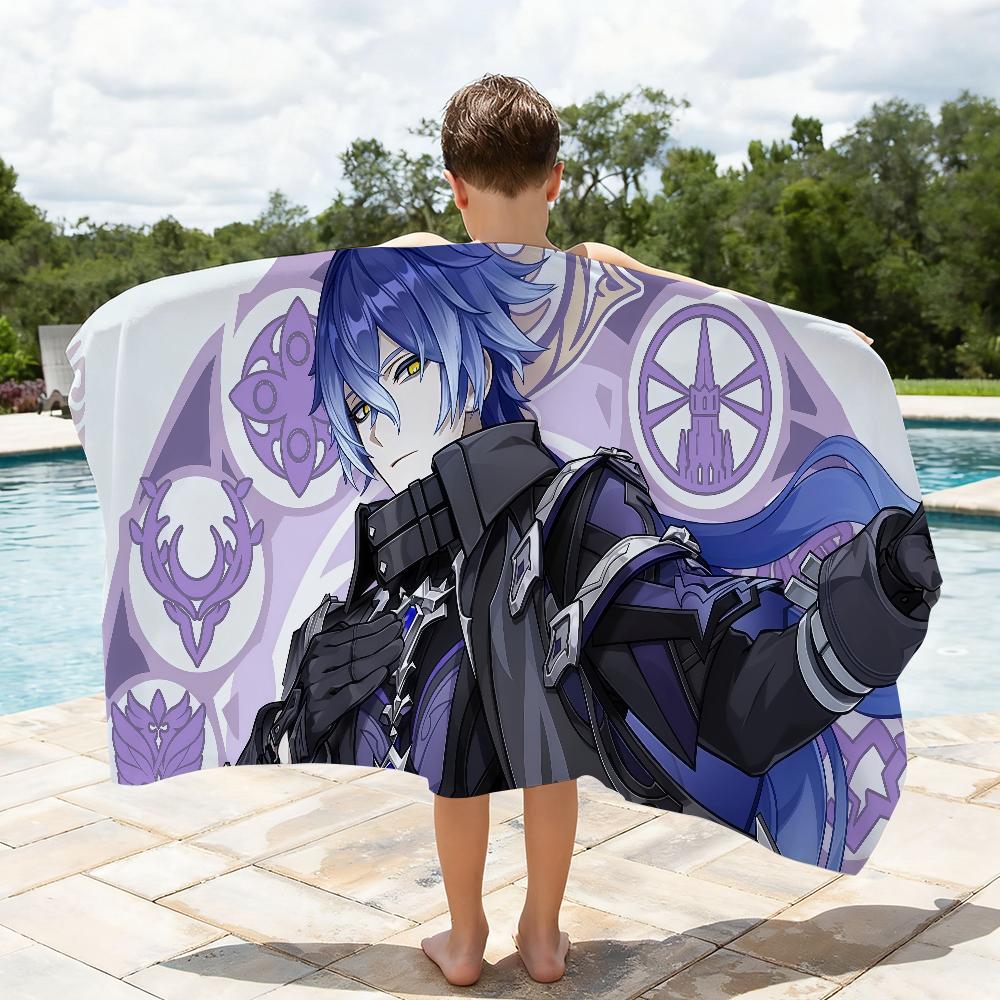 Game Flins Genshin Impact Towel Soft Lightweight Anti-Sand Large Beach Towel Quick-Drying Bath Sports Family