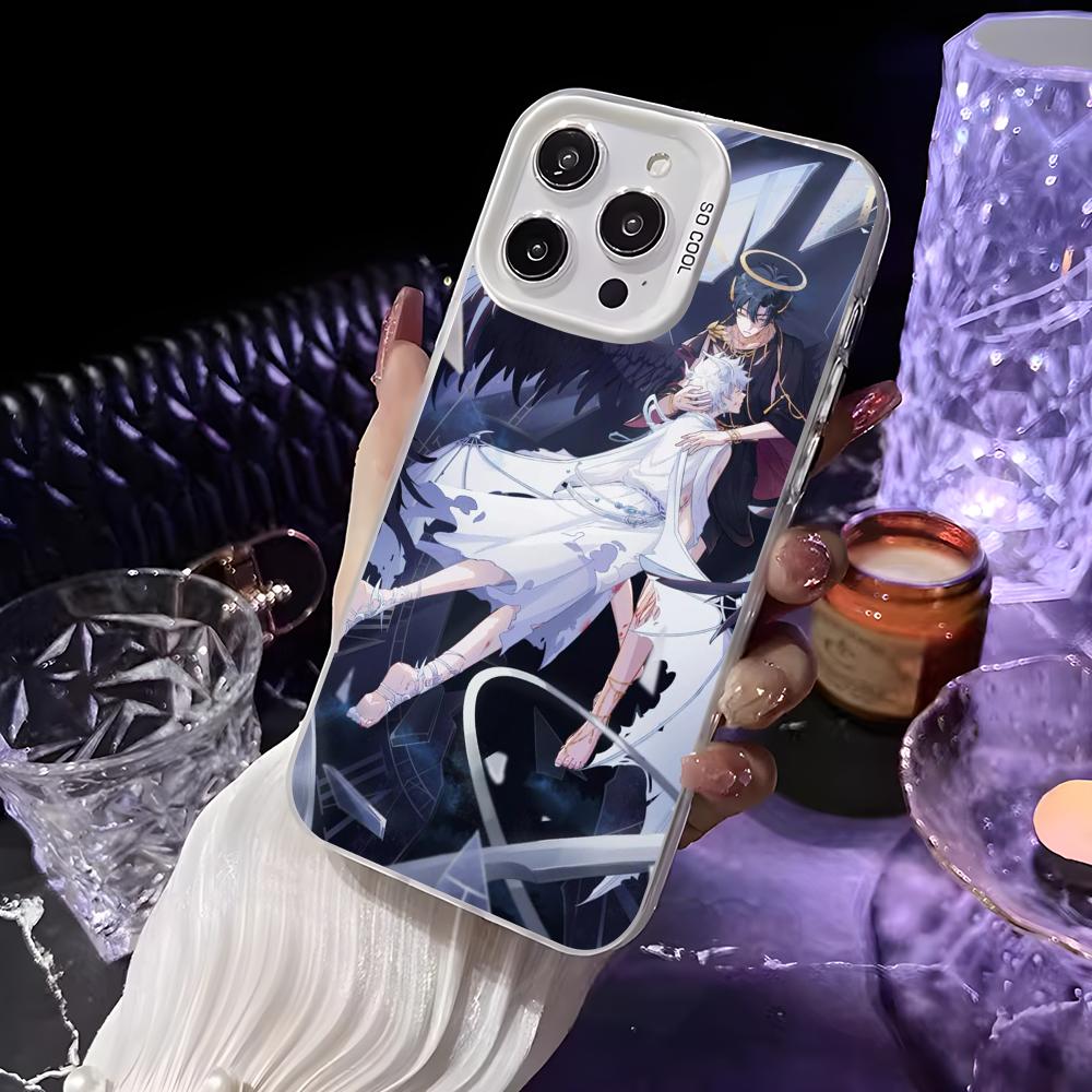 Чехол для телефона L-Link Clicks в стиле аниме для iPhone 16 15 14 13 12 11 Pro Max Белый Фиолетовый Матовый Лазерный Металлик Аврора Funda