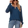 Women's Solid Lace Panel Long Sleeve Top Crew Neck Casual Loose Pullover Blouse