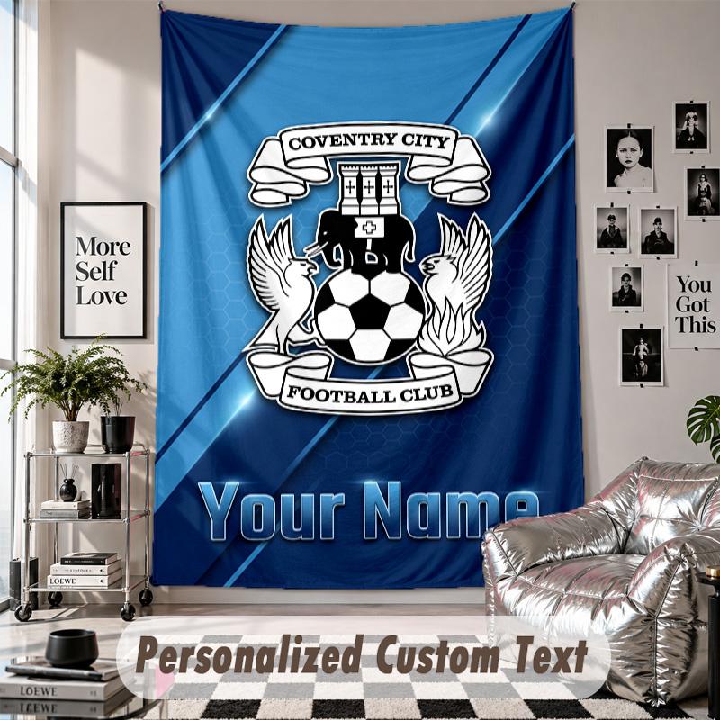 Wall Hanging Tapestry With Custom Name & Text, Coventry City FC Decorative Tapestry For Bedroom