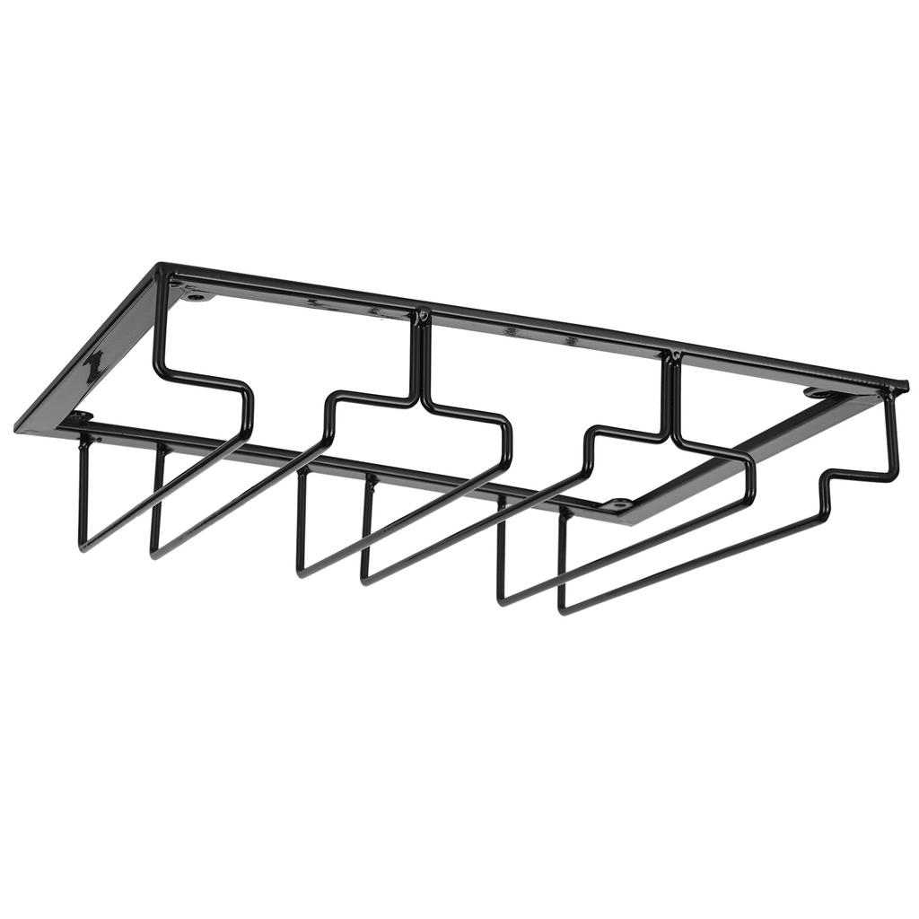 Wine Glass Rack Under Cabinet Stemware Holder Storage Hanger Metal Organizer for Bar Kitchen3 Slot 30x22.5cm Black