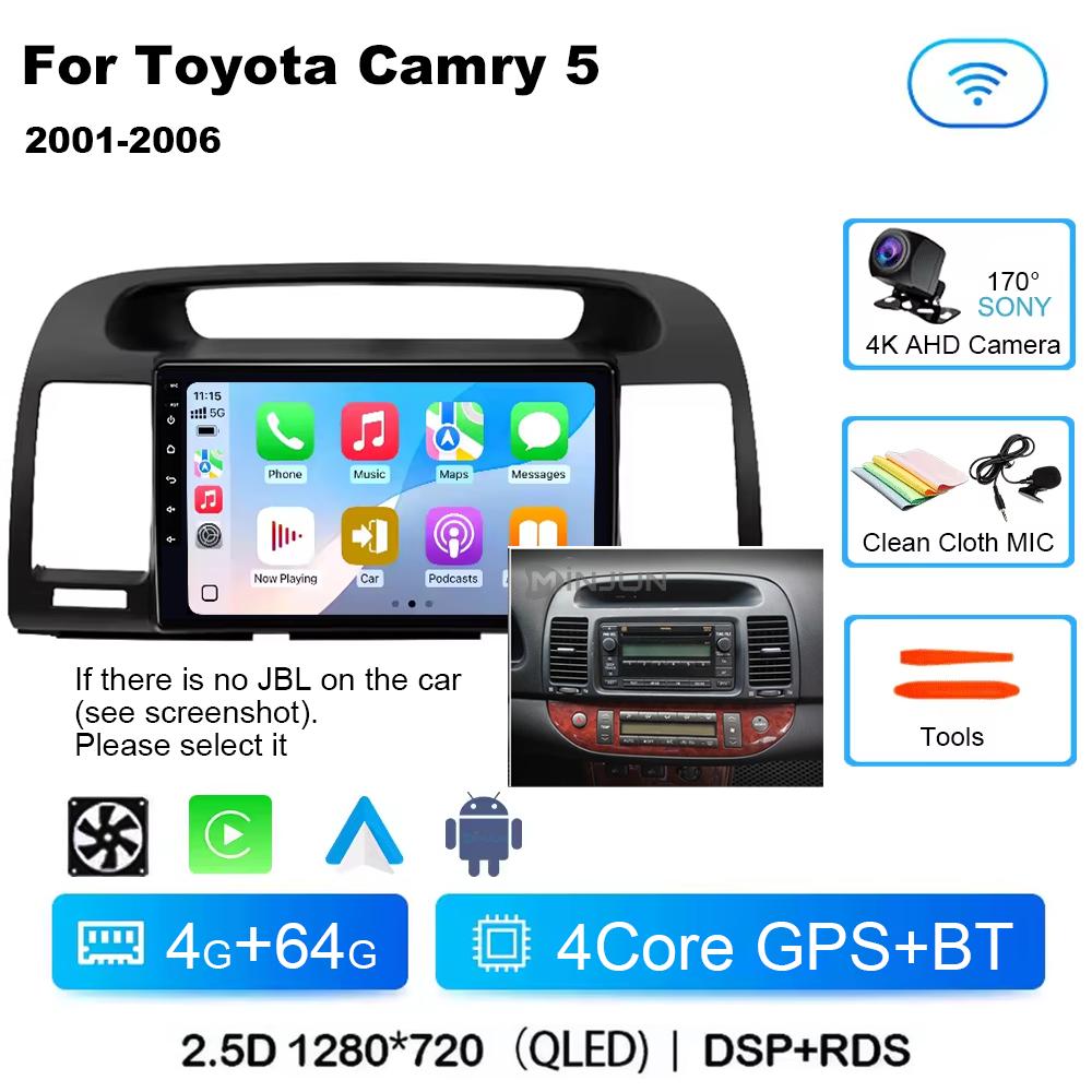 Qualcomm Car Radio Android 14 Wireless Car Play для Toyota Camry 5 2002 2003 2004-2006 Autoradio Multimedia Автомобильное автомобильное радио