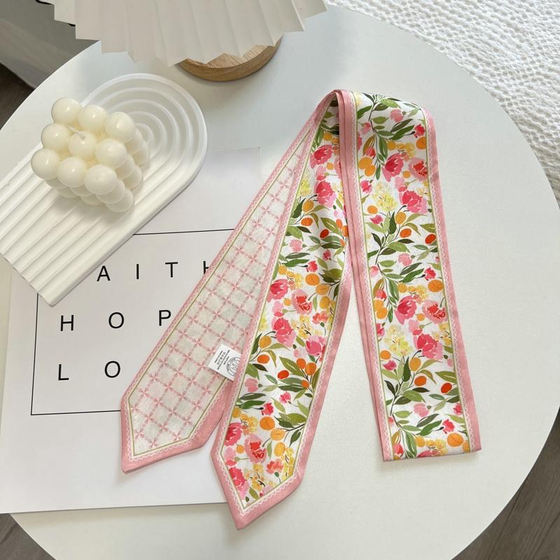 High-Grade Flower Print Long Silk Scarf Hair Band Ribbon Tied-up Hair Long Bow Vintage Satin Ribbon Hair Accessories For Women