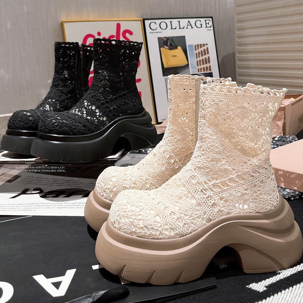 Martin Boots Female Ins Ultra-fire Thick-soled Lace Mesh Fairy Wind Summer Cool Boots Hollow Breathable Small Short Boots