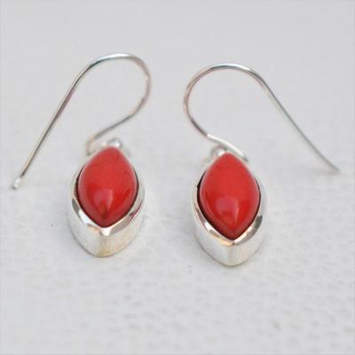Серьги-подвески из стерлингового серебра 925 пробы с красным кораллом и марказитами