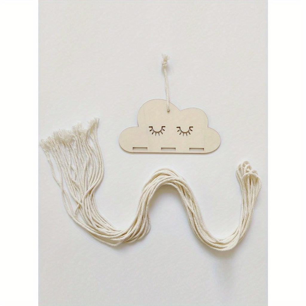 Whimsical Cloud-Shaped Wooden Hair Clip Organizer with Ribbon - Decorative Wall Hanging Storage for Headbands, Scrunchies, and Accessories