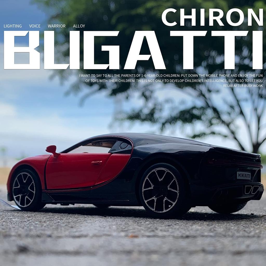 1:32 Scale Bugatti Chiron Diecast Car Model Toy, Zinc Alloy Pull Back Vehicle with Lights And Music for Kids Boyfriend Young People Gift Collection