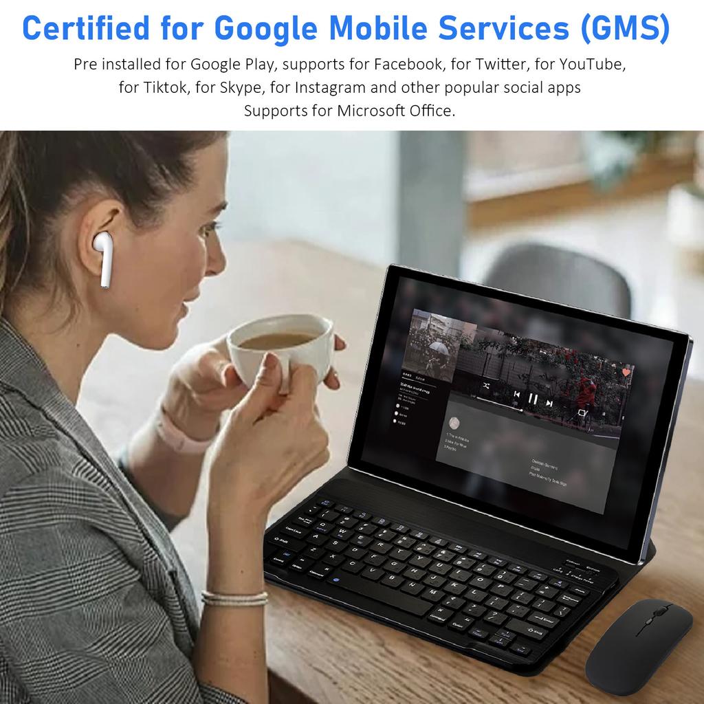 2 In 1 Tablet 10.1in FHD 4GB RAM 64GB ROM Dual Camera 8800mAh Office Tablet with Keyboard Mouse