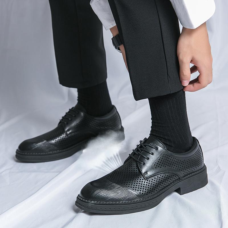 Летние новые кожаные туфли с отверстиями, туфли с отверстиями большого размера, рабочие кожаные туфли, мужские деловые туфли на каждый день