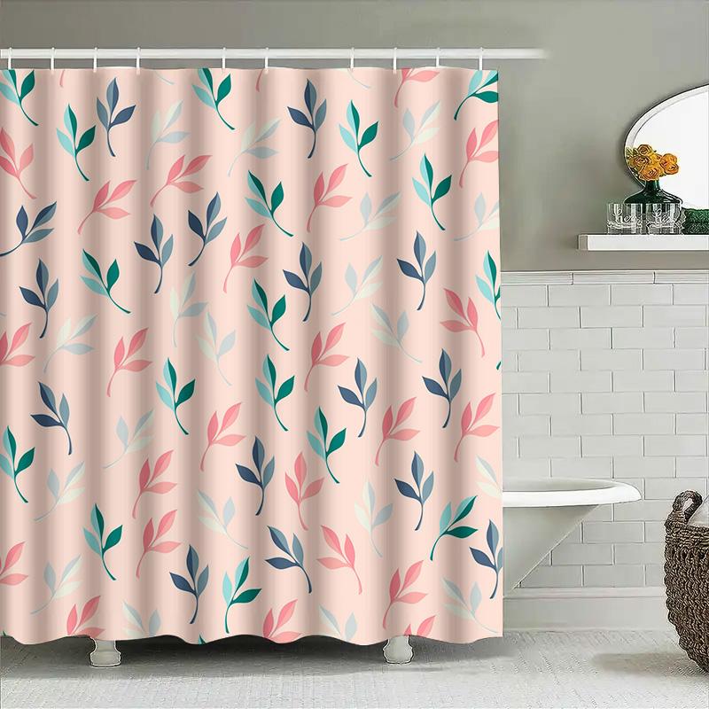 Pink Green Blue Feather Shower Curtain Waterproof Bathroom Decor Set For Home Decoration Pink Green Leaf Bath Curtains Modern Ba